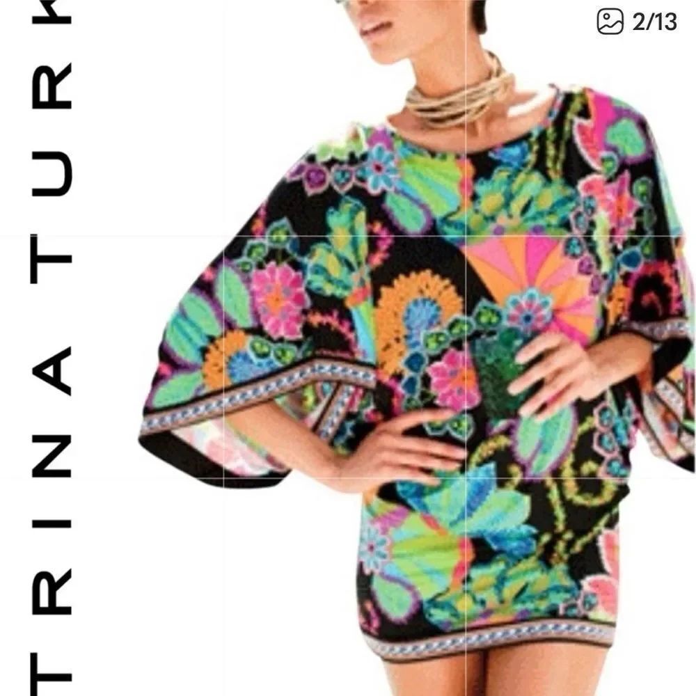 Trina Turk Casablanca Swim Batwing Floral Tunic Cover Up Mini Dress